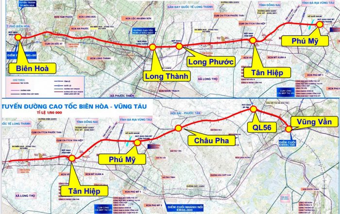 Sơ đồ hướng tuyến cao tốc Biên Hòa Vũng Tàu
