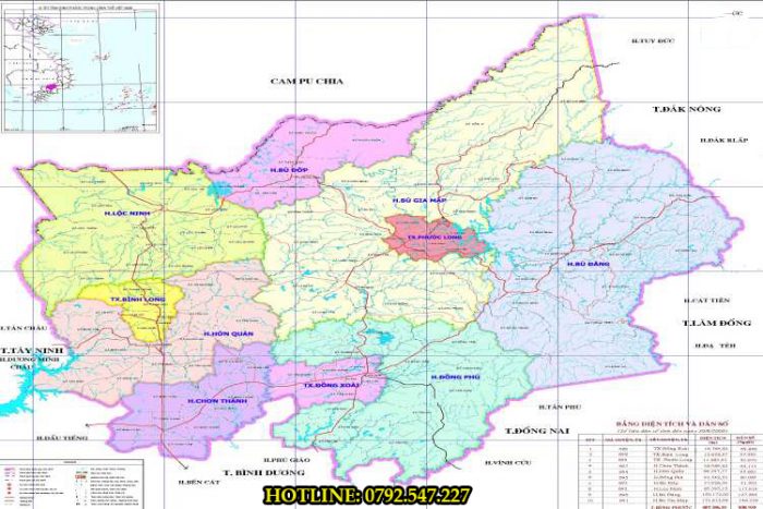 Bản đồ vật hành chủ yếu tỉnh Bình Phước 2021