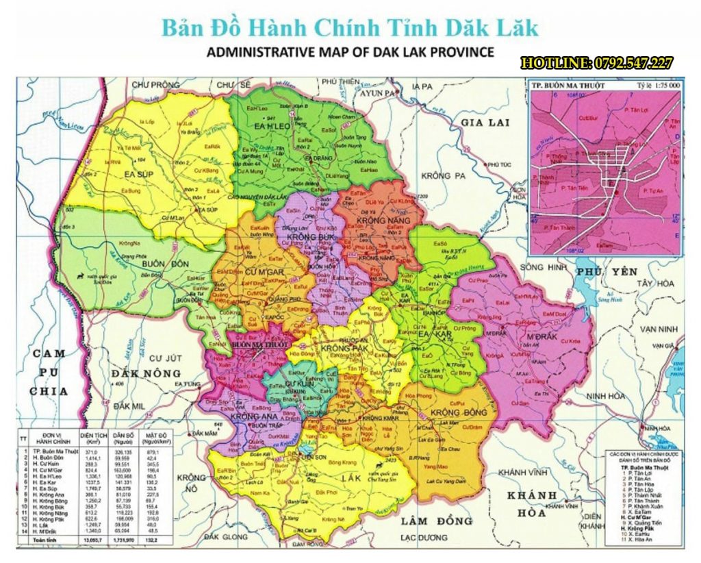 Bản đồ hành chính tỉnh Đắk Lắk 2021