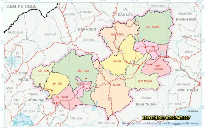 Bản đồ hành chính tỉnh Lâm Đồng 2021