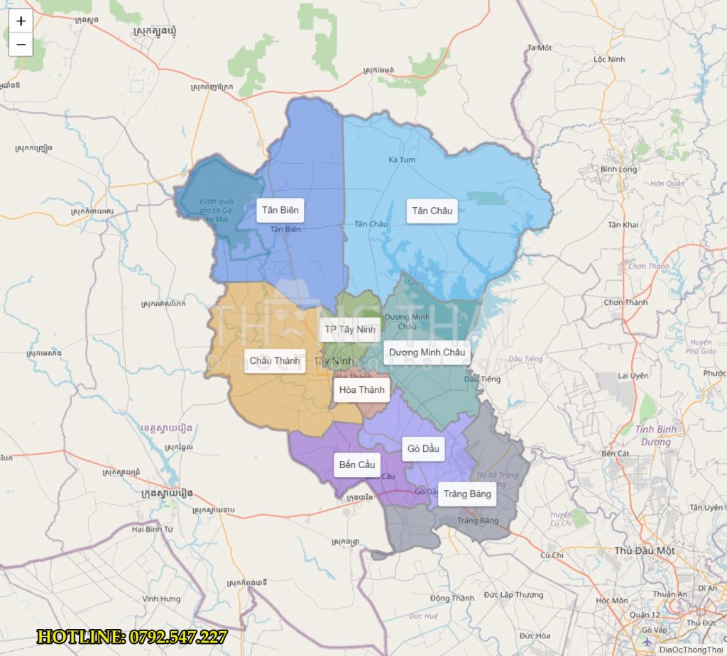 Bản đồ vật hành chủ yếu tỉnh Tây Ninh 2021