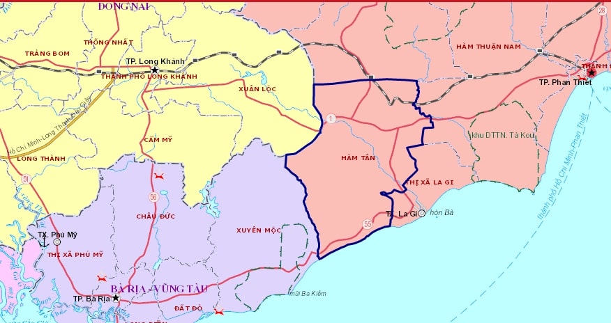 Bản đồ hành chính Bình Thuận huyện Hàm Tân