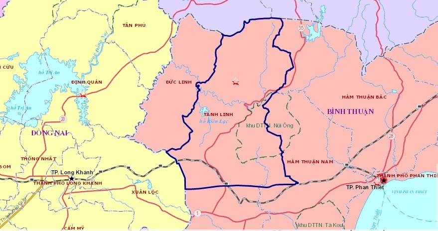 Bản đồ hành chính huyện Tánh Linh