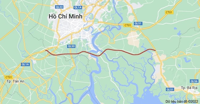 Vị trí đường cao tốc Bến Lức Long Thành trên Googlemap