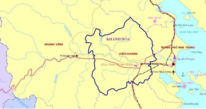 Vị trí huyện Diên Khánh trên bản đồ hành chính tỉnh Khánh Hòa